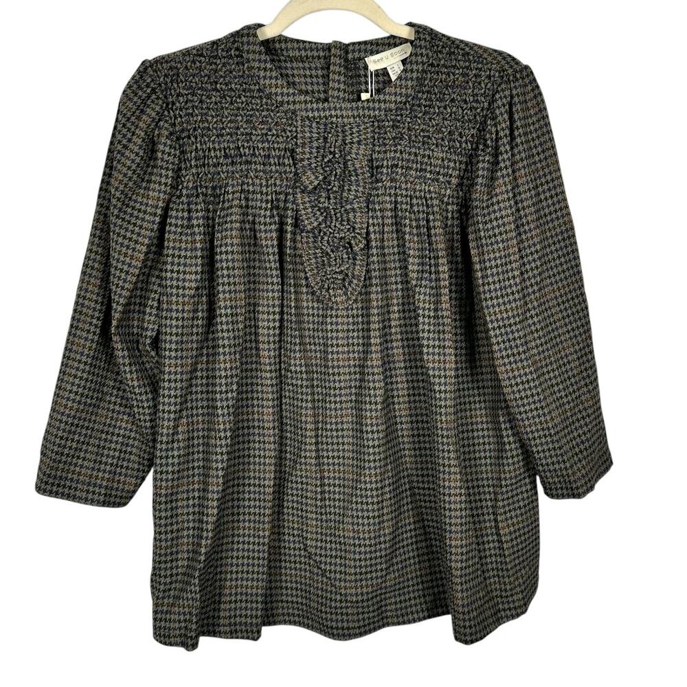 See U Soon Dark Green & Blue Long Sleeve Top Size Small